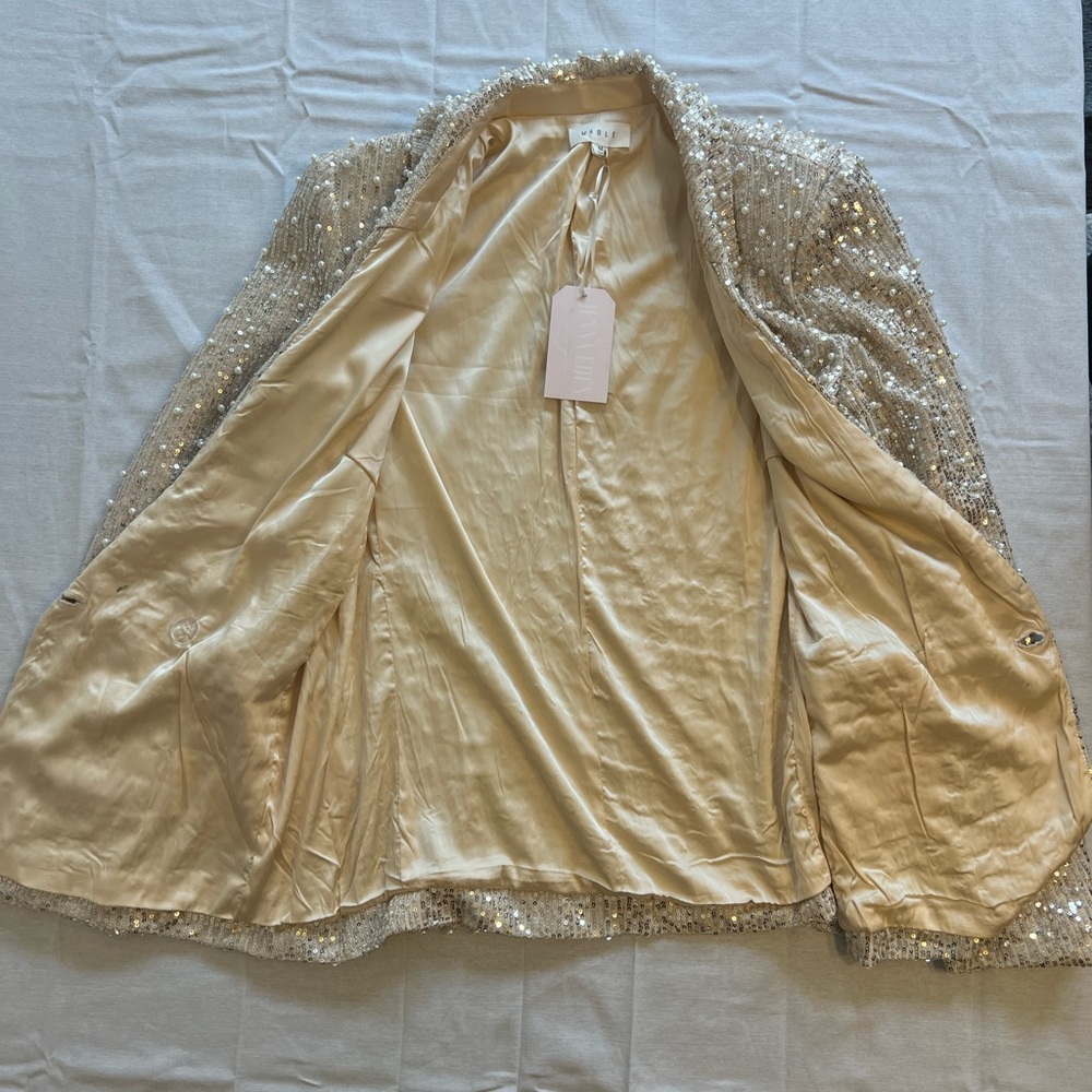 MABLE Silver Sequin With Pearls Women's Statement Piece Blazer NWT - Picture 7 of 13